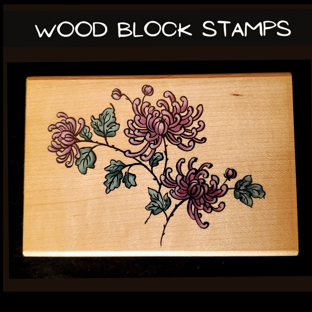 Wood Block Rubber Stamps - "Mum Spray"